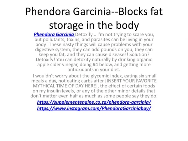 Phendora Garcinia--Perfect Solution To Weight Lose