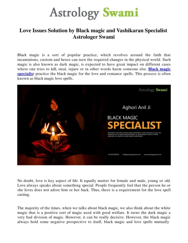 Love Issues Solution by Black magic and Vashikaran Specialist Astrologer Swami