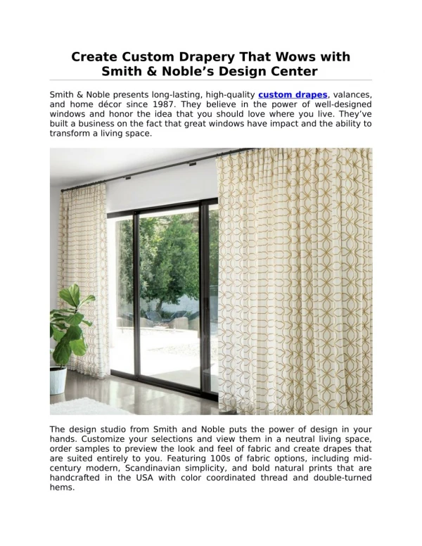 Create Custom Drapery That Wows with Smith & Nobleâ€™s Design Center