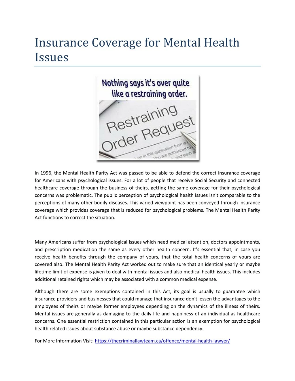 insurance coverage for mental health issues