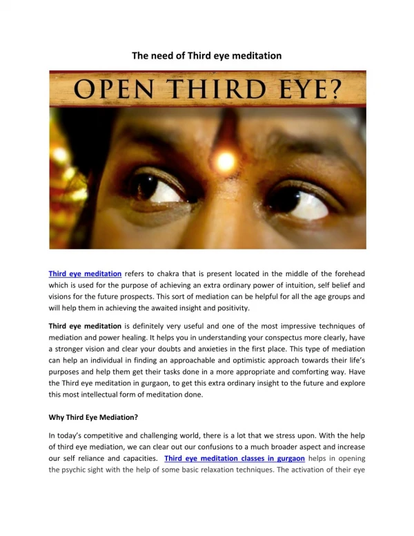 The need of Third eye meditation