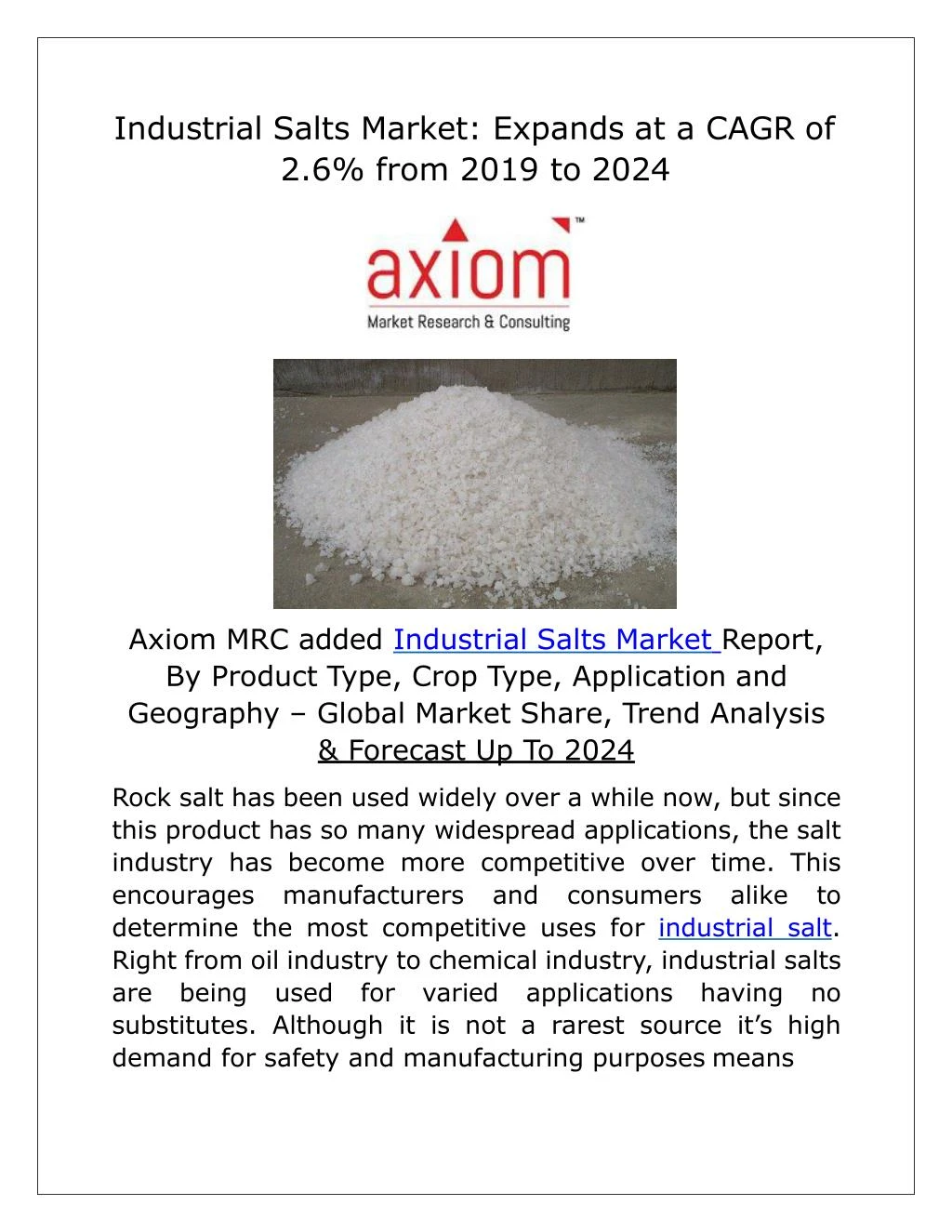 industrial salts market expands at a cagr