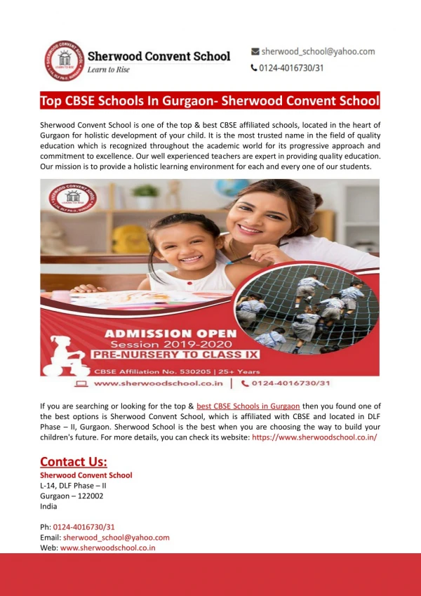 Top CBSE Schools in Gurgaon- Sherwood Convent School