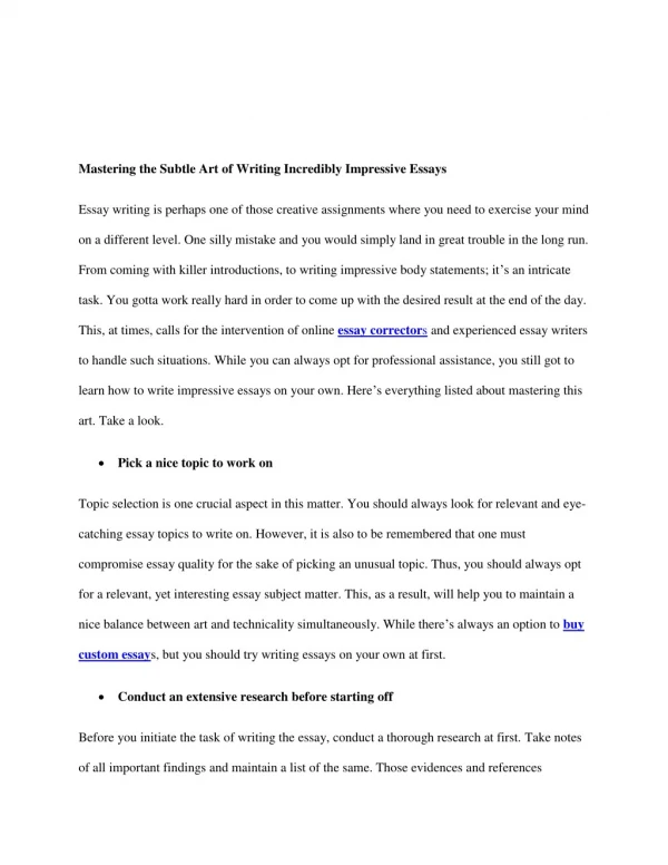 Mastering the Subtle Art of Writing Incredibly Impressive Essays