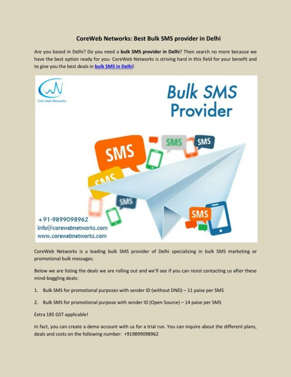 CoreWeb Networks: Best Bulk SMS provider in Delhi