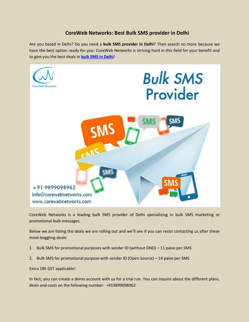coreweb networks best bulk sms provider in delhi