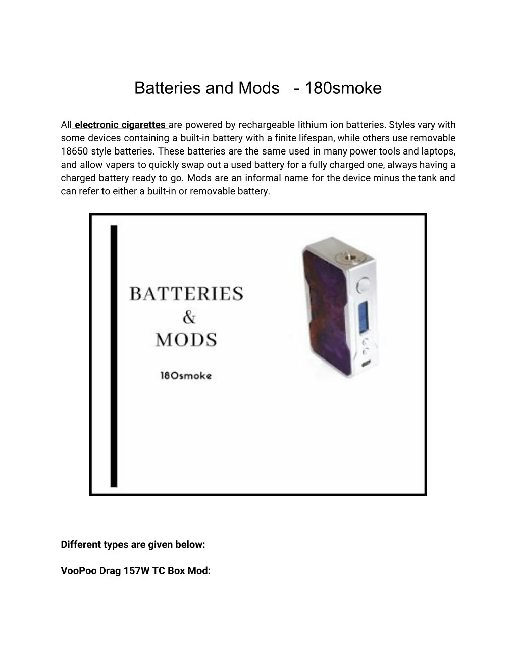 batteries and mods 180smoke