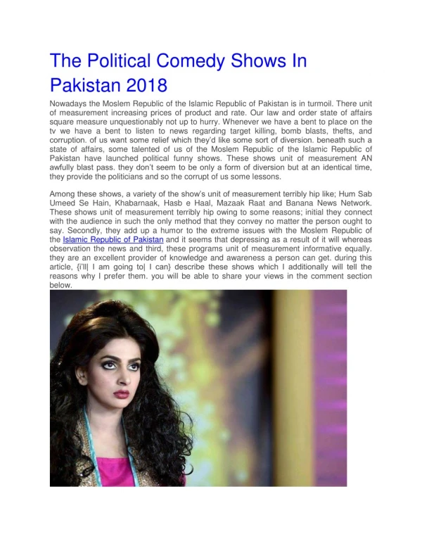 The political comedy shows in Pakistan 2018