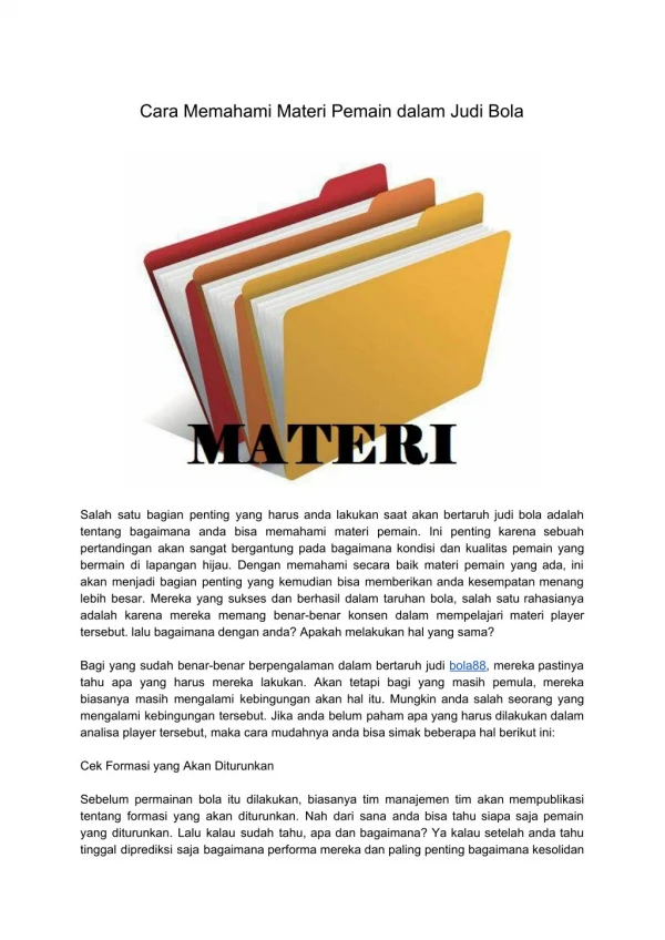 cara memahami materi pemain dalam judi bola