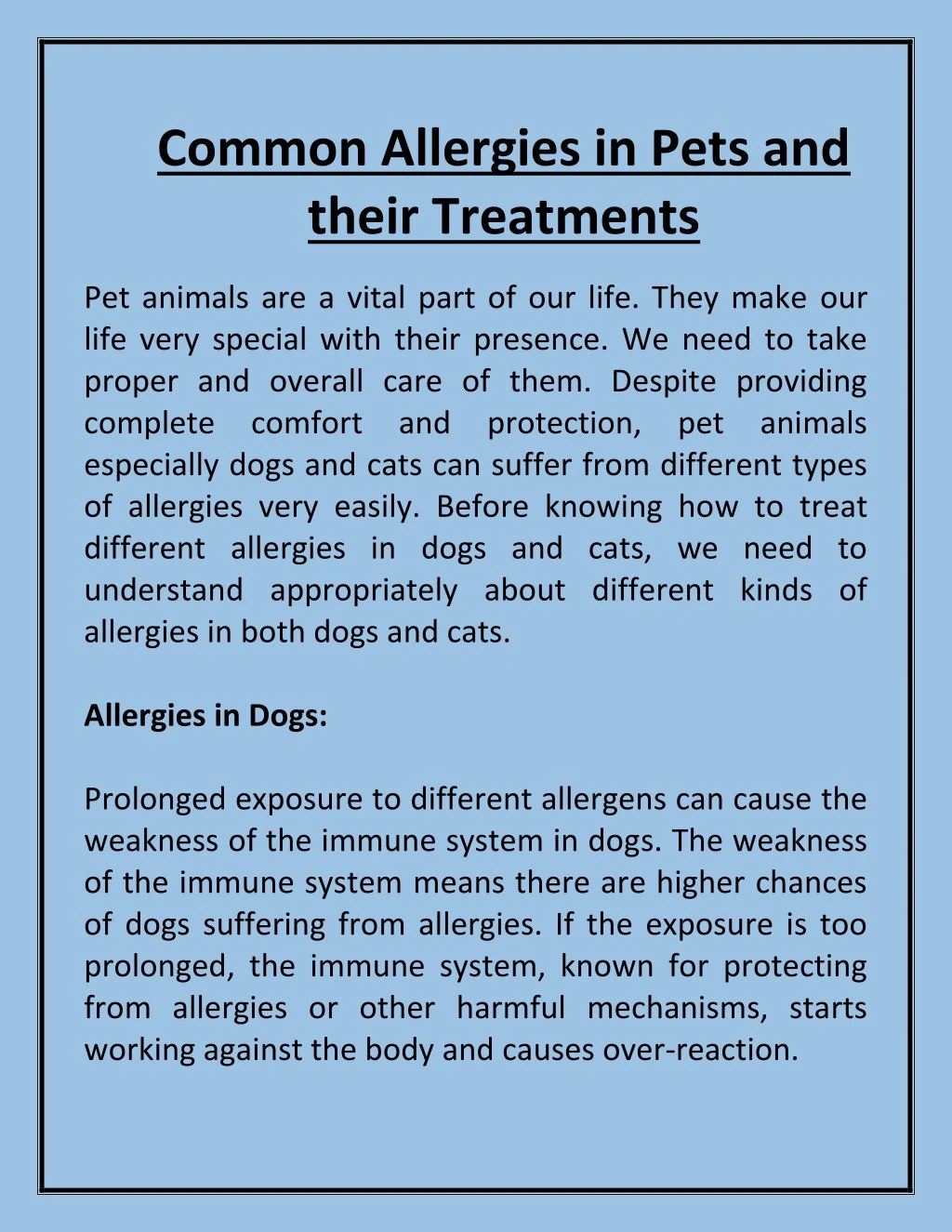 common allergies in pets and their treatments
