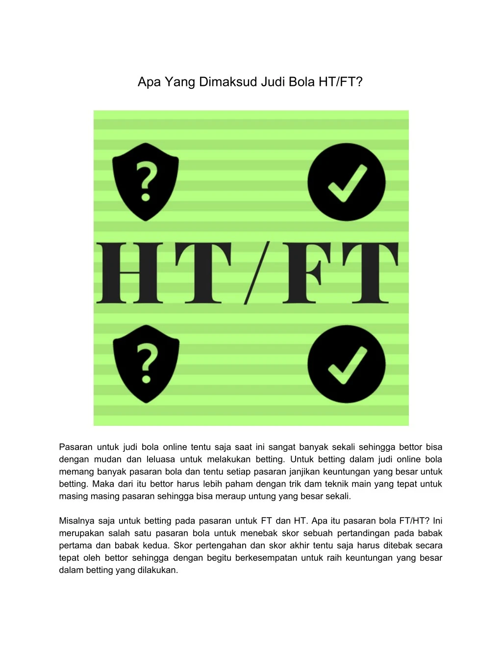 apa yang dimaksud judi bola ht ft