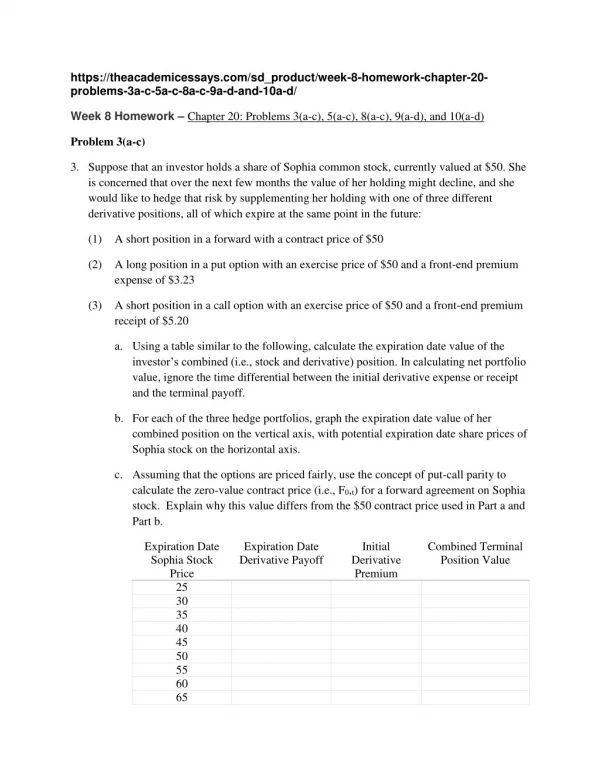 Week 8 Homework – Chapter 20: Problems 3(a-c), 5(a-c), 8(a-c), 9(a-d), and 10(a-d)