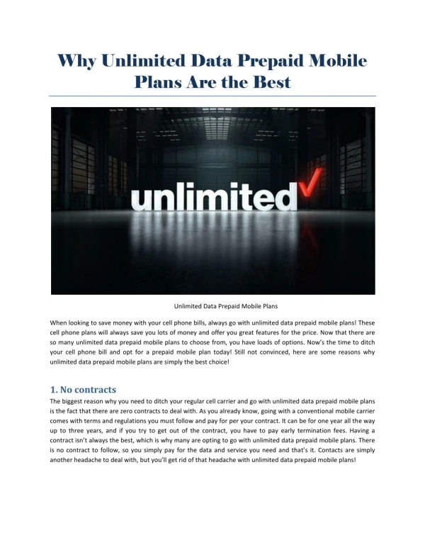 Unlimited Data Prepaid Mobile Plans