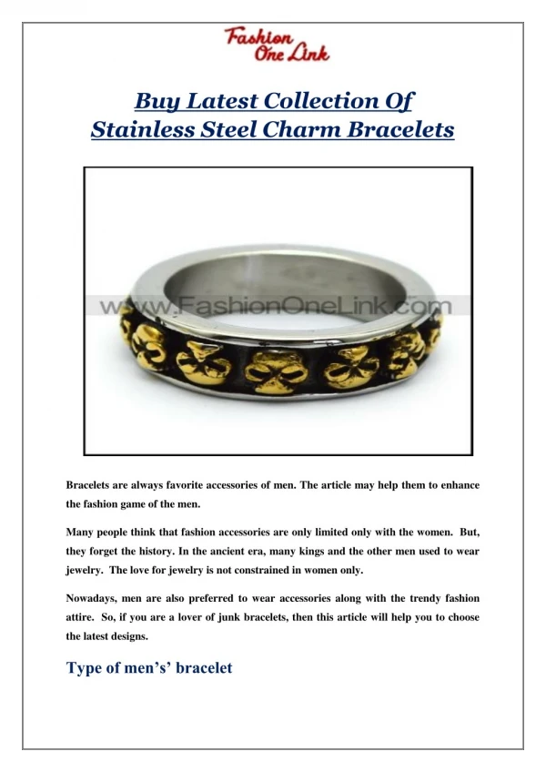 Buy Latest Collection Of Stainless Steel Charm Bracelets