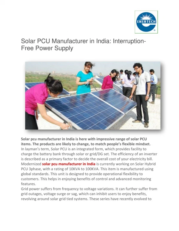 Solar PCU Manufacturer in India: Interruption