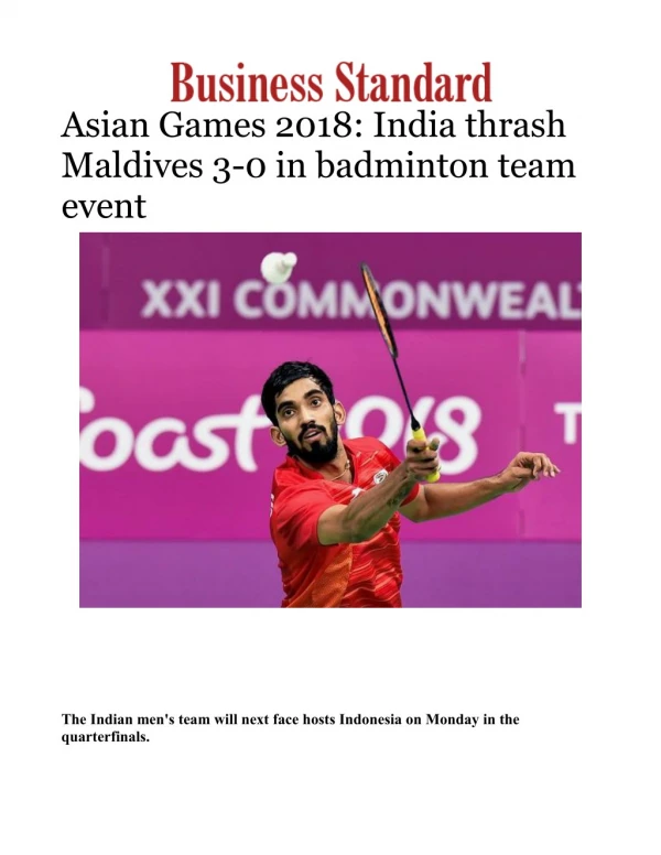 Asian Games 2018: India thrash Maldives 3-0 in badminton team event 