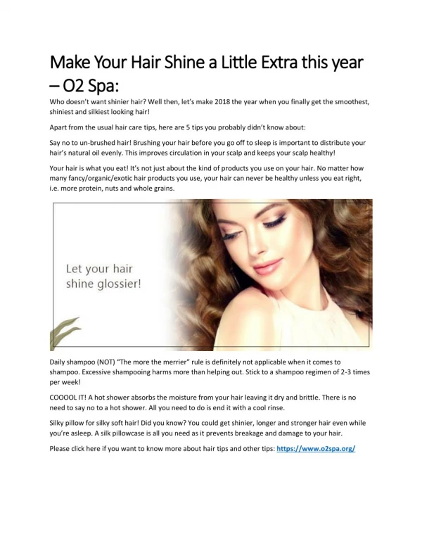 Make Your Hair Shine a Little Extra this year â€“ O2 Spa: