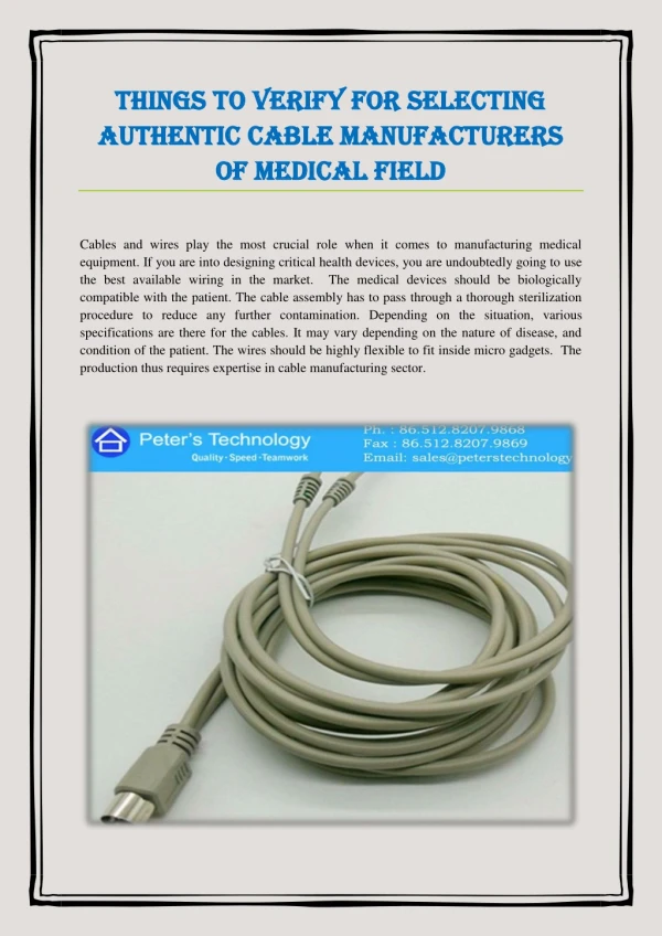 Things to Verify For Selecting Authentic Cable Manufacturers of Medical Field