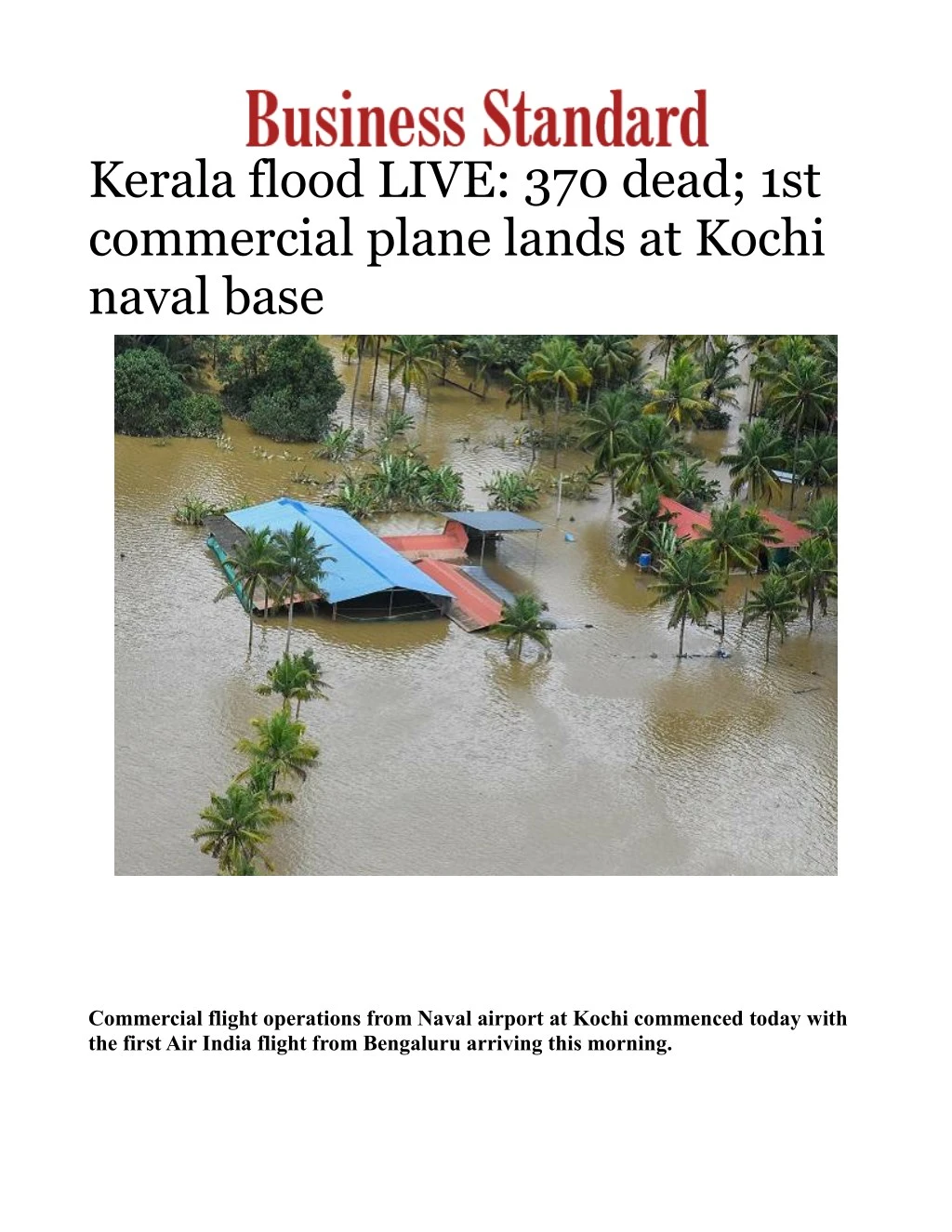 kerala flood live 370 dead 1st commercial plane