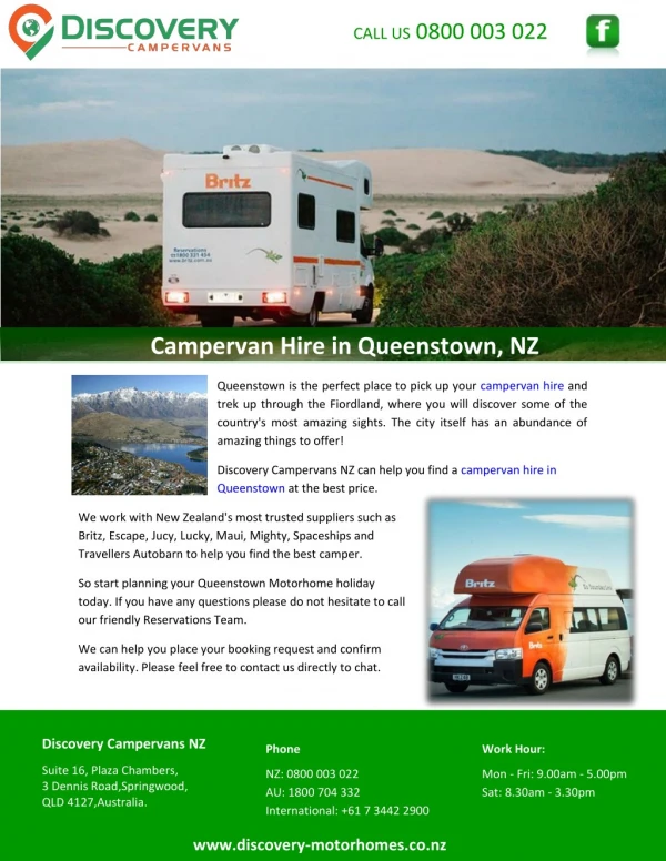 Campervan Hire in Queenstown, NZ