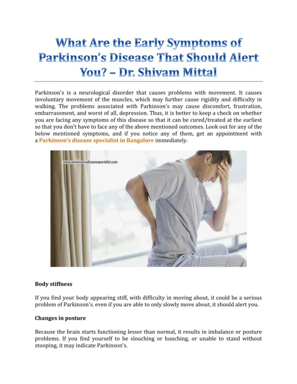 What Are The Early Symptoms Of Parkinson’s Disease That Should Alert You? - Dr. Shivam Mittal