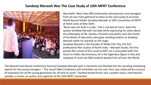 Sandeep Marwah Was The Case Study of 10th MFRT Conference