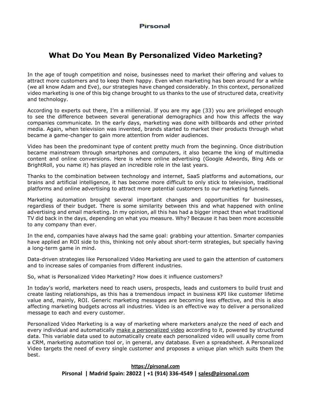 what do you mean by personalized video marketing