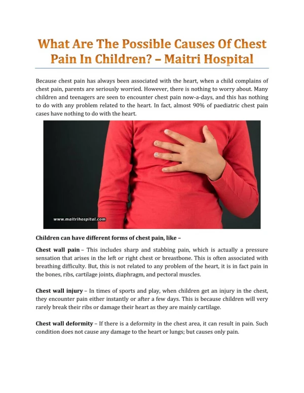 What Are The Possible Causes Of Chest Pain In Children? - Maitri Hospital