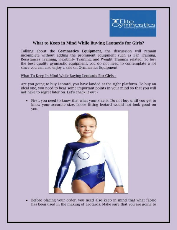 What to Keep in Mind While Buying Leotards for Girls?