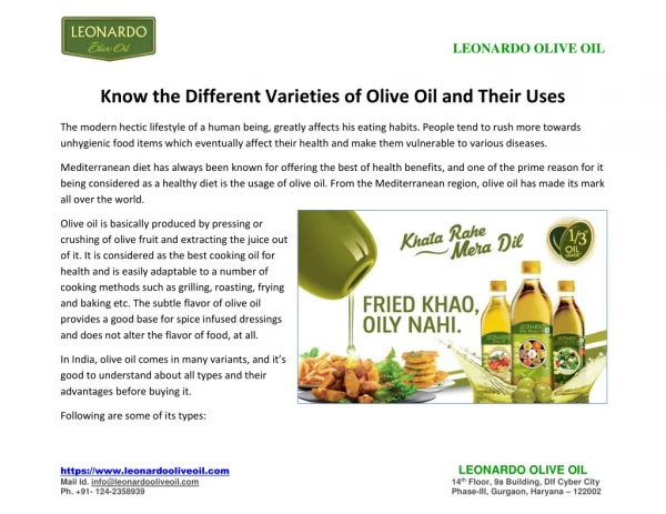 Know the Different Varieties of Olive Oil and Their Uses