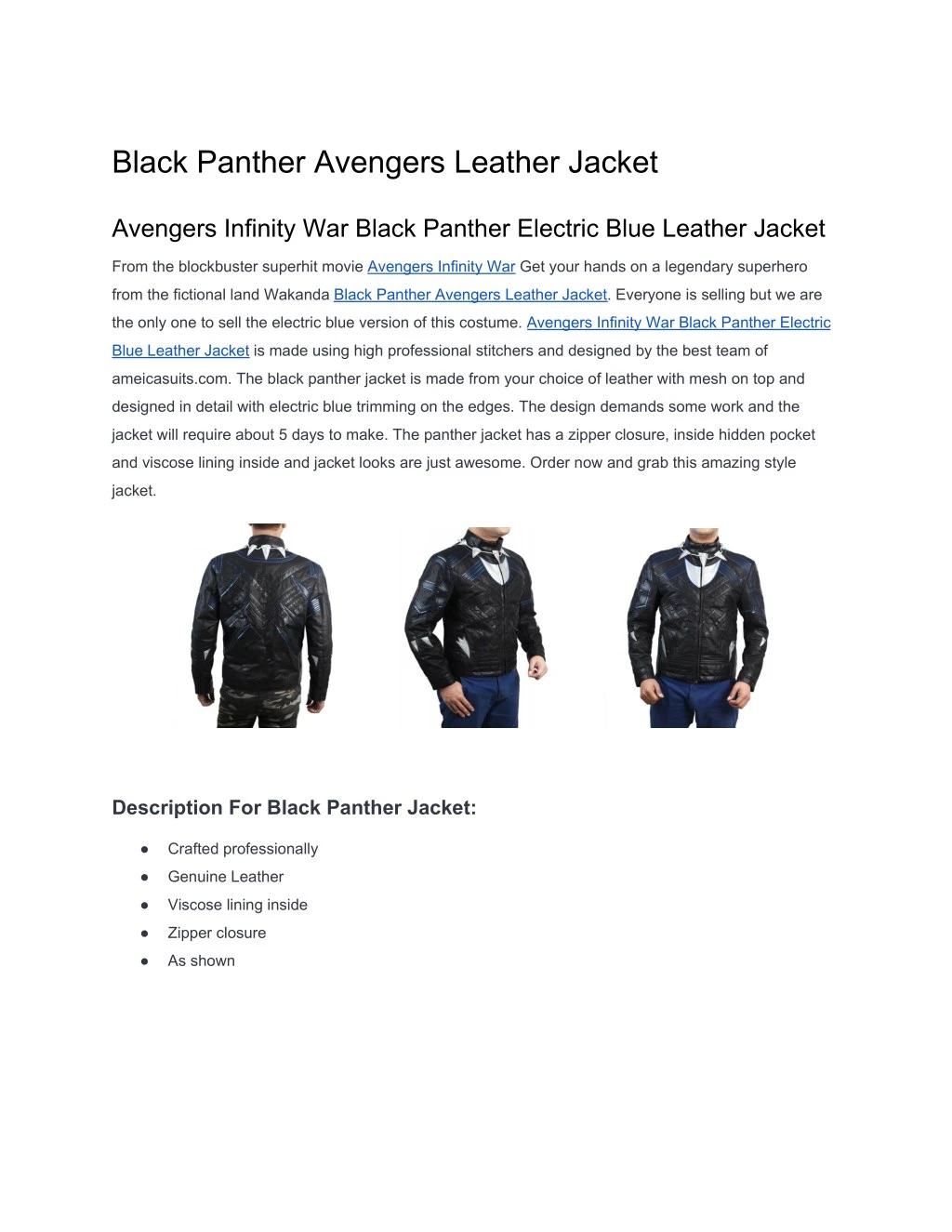 black panther avengers leather jacket