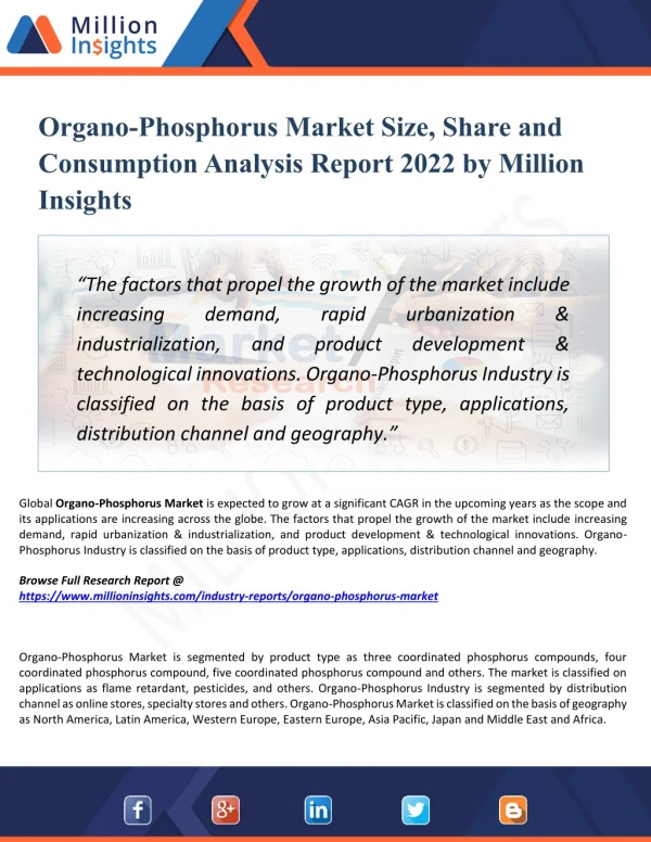 Organo-Phosphorus Market Application, Type, Industries and Region Analysis to 2022