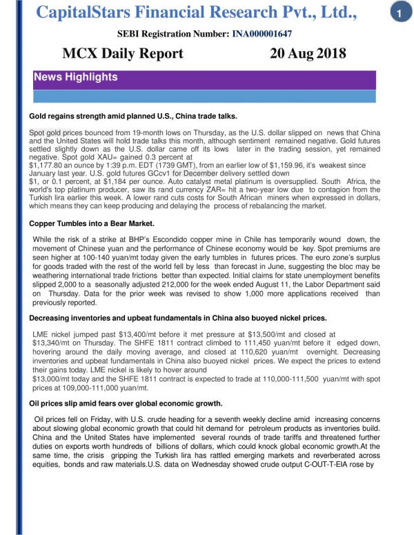 Daily MCX Report