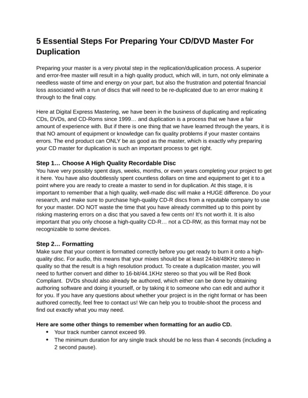 5 Essential Steps for Preparing Your CD/DVD Master for Duplication