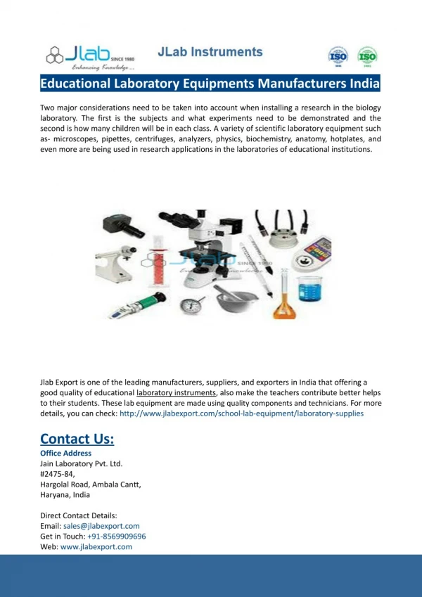 Educational Laboratory Equipments Manufacturers India-Jlab Export