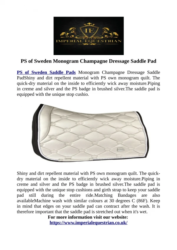 PS of Sweden Monogram Champagne Dressage Saddle Pad