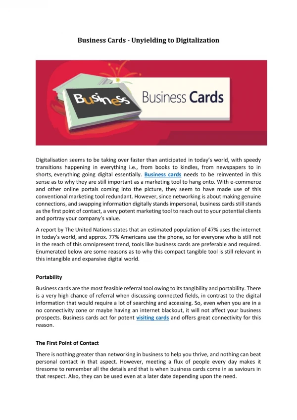 Business Cards - Unyielding to Digitalization