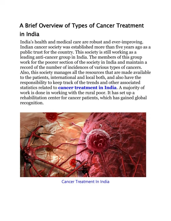 A Brief Overview of Types of Cancer Treatment in India
