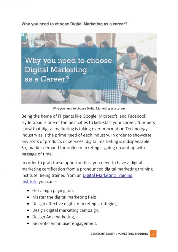 Why you need to choose Digital Marketing as a career?