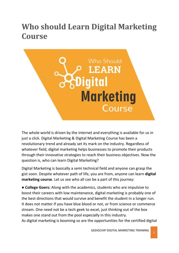 Who should Learn Digital Marketing Course