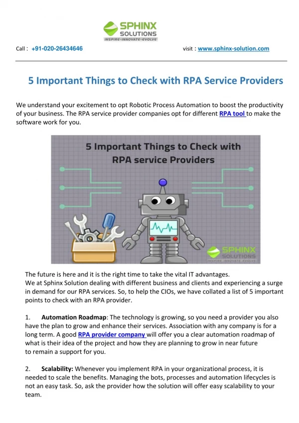 5 Important Things to Check with RPA Service Providers