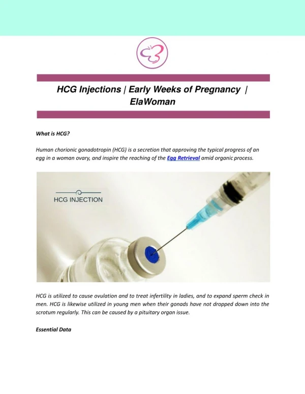 HCG Injections | Early Weeks of Pregnancy | ElaWoman