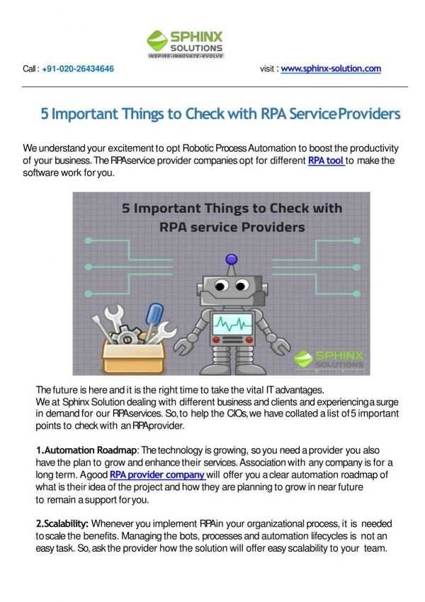5 Important Things to Check with RPA Service Providers