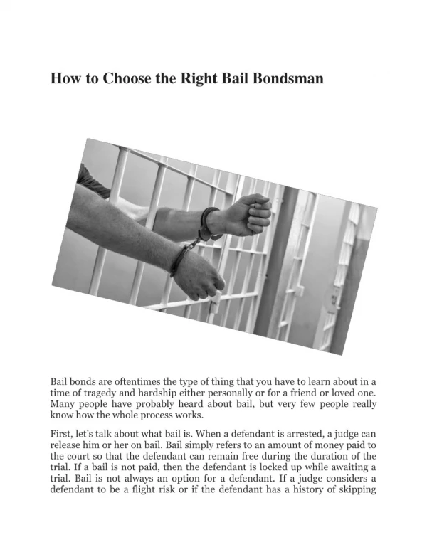 How to Choose the Right Bail Bondsman