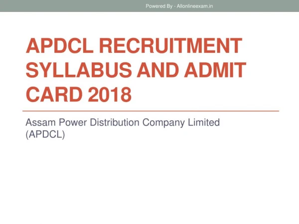 APDCL Recruitment Syllabus and Admit Card 2018