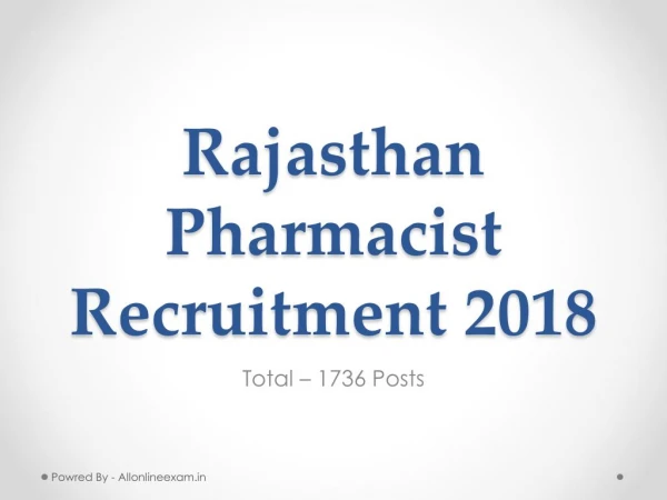 Rajasthan Pharmacist Recruitment 2018
