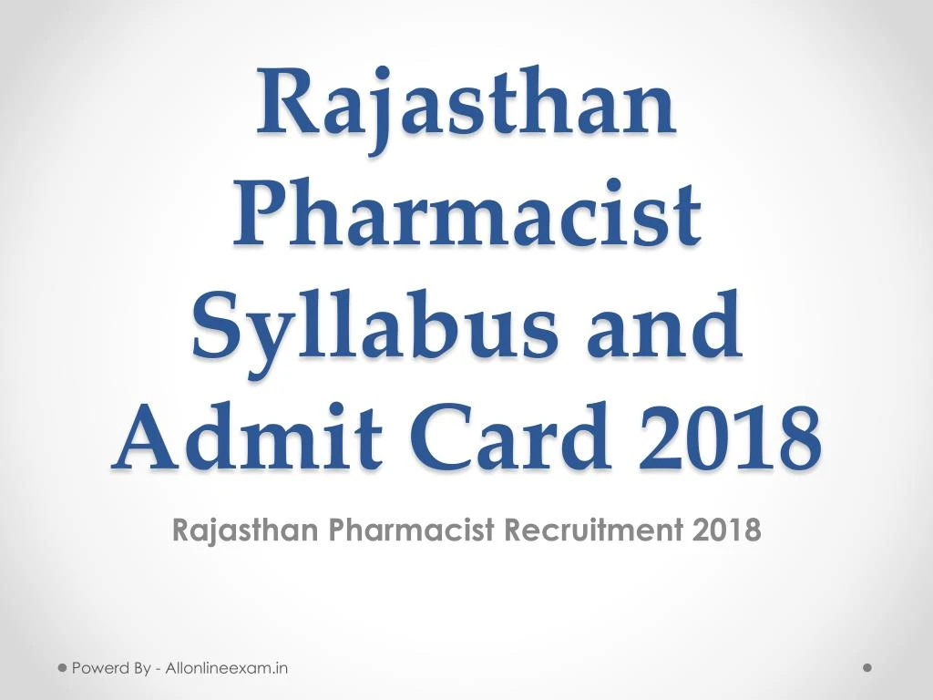 rajasthan pharmacist syllabus and admit card 2018