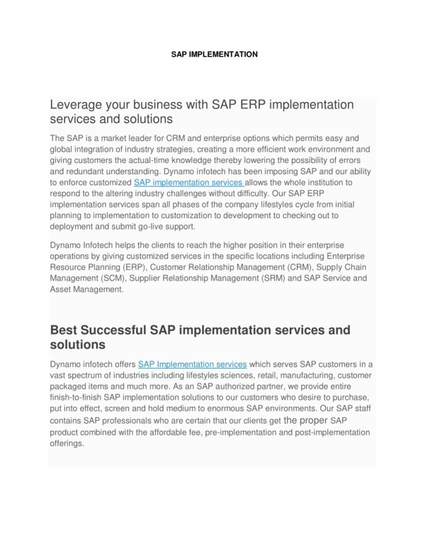 SAP ERP implementation services and solutions