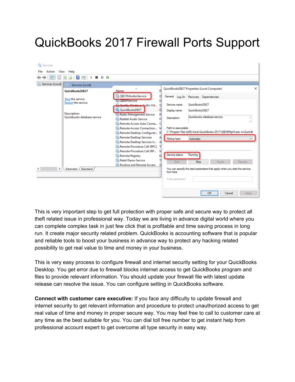 quickbooks 2017 firewall ports support