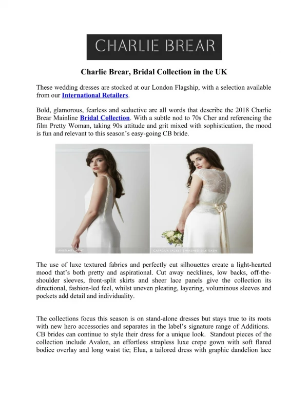 Charlie Brear, Bridal Collection in the UK